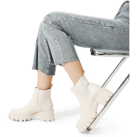 Dream Pairs Womens Beige Polyurethane (PU) Slip On Chunky Platform Ankle Boots - Picture 7 of 8